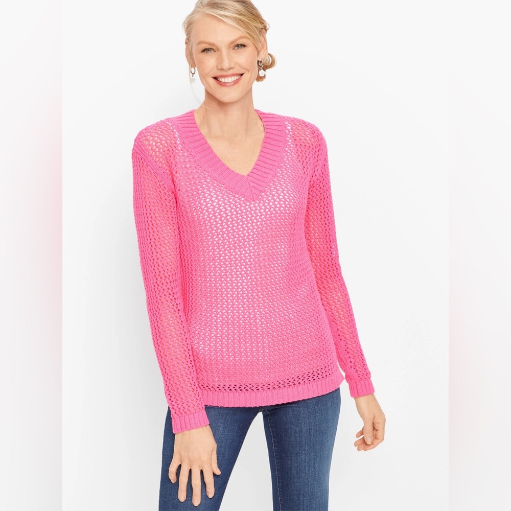 Talbots V-Neck Open Weave Sweater